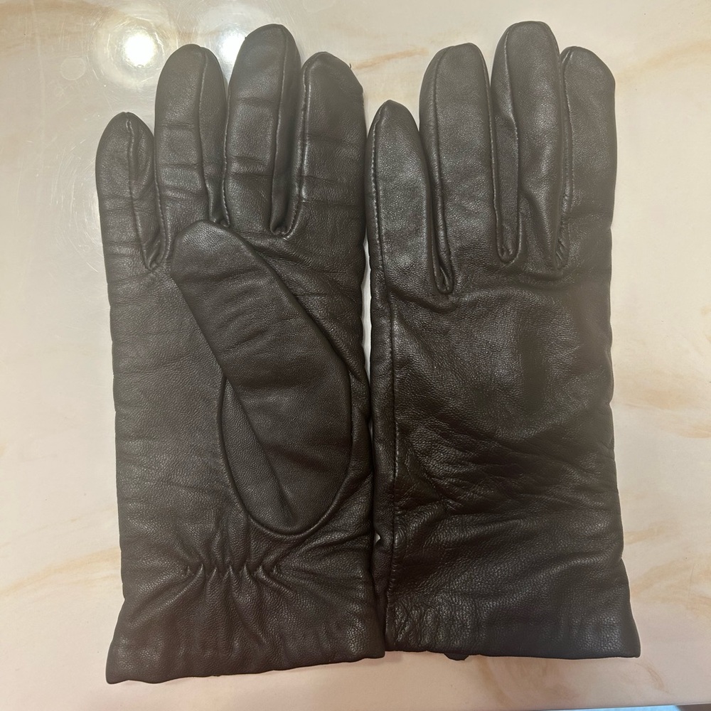 Dark Brown Sheepskin and Wool Leather Winter Gloves Women’s L